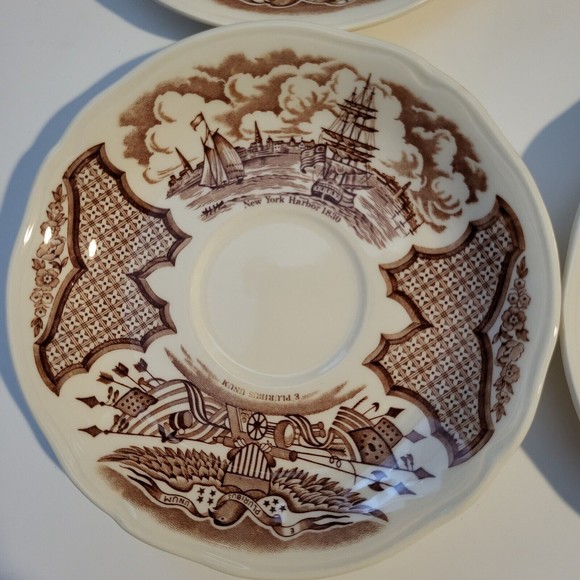 Vintage Alfred Meakin Fair Winds Saucers Set of 4 Brown Staffordshire England - Picture 2 of 9